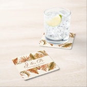 ボホ素朴秋の紅葉モノグラム結婚ズ スクエアペーパーコースター (インサイチュ)