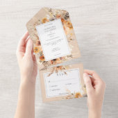 ボホ素朴秋ピーチ&ラストフローラノディナー オールインワン招待状 (貼ってはがせる)