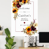 ボホ素朴秋フローラブライダルシャワーウェルカムサイン ポスター (ホームオフィス)