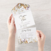 ボホ素朴秋ワイルドフラワーズホワイトディナー オールインワン招待状 (貼ってはがせる)