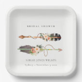 ボホ素朴羽フローラ矢印ブライダルシャワー ペーパープレート (正面)