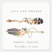 ボホ素朴羽フローラ矢結婚矢の感謝してい矢 スクエアシール (正面)