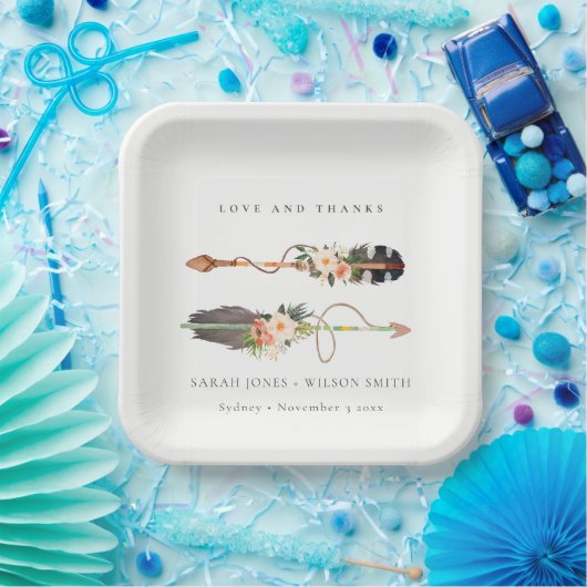 ボホ素朴羽フローラ矢結婚矢の感謝してい矢 ペーパープレート (パーティー)