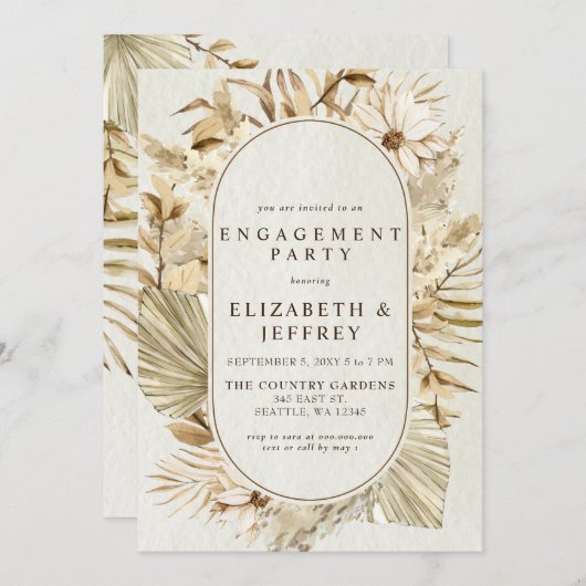 ボホ素朴自然パンパス婚約パーティ 招待状 (正面/裏面)