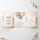 ボホ素朴自然フローラが一つの内に結婚アーチ 三つ折り招待状 (内部)