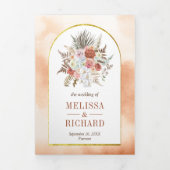 ボホ素朴自然フローラが一つの内に結婚アーチ 三つ折り招待状 (カバー)