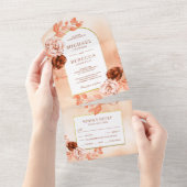 ボホ素朴自然フローラアーチテラコッタ結婚ス オールインワン招待状 (貼ってはがせる)