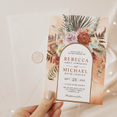 ボホ素朴自然フローラアーチテラコッタ結婚ス 招待状