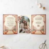 ボホ素朴自然フローラインディアンカメル結婚ズ 三つ折り招待状 (内部)