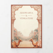 ボホ素朴自然フローラインディアンカメル結婚ズ 三つ折り招待状 (カバー)