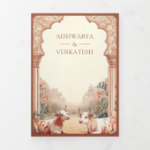 ボホ素朴自然フローラインディアン結婚牛 三つ折り招待状 (カバー)