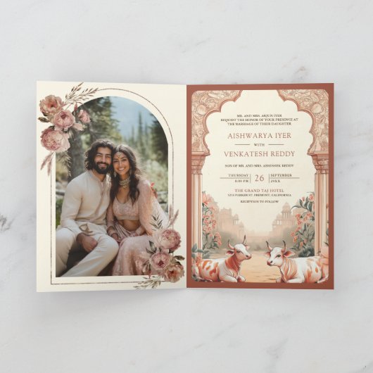 ボホ素朴自然フローラインディアン結婚牛 招待状 (内部)