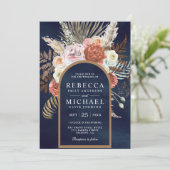 ボホ素朴自然フローラテラコッタ海結婚海軍 招待状 (スタンド正面)