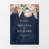 ボホ素朴自然フローラパンパスネイビーブルー結婚ズ 三つ折り招待状 (カバー)