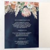 ボホ素朴自然フローラパンパスネイビーブルー結婚ズ 三つ折り招待状 (内部最初)