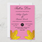 ボホ素朴葉金ゴールドピンク秋フローラ結婚ズ 招待状 (正面)