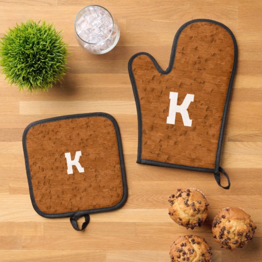 ボホ素朴質木茶パーソナライズされた色 鍋つかみ&鍋敷きセット (トップダウン)