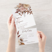 ボホ素朴赤面ニュートラルフローラホワイトディナー オールインワン招待状 (貼ってはがせる)