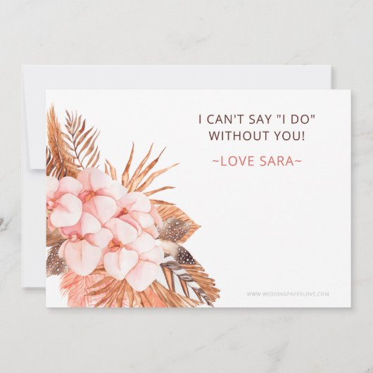 ボホ素朴赤面パンパス私の花嫁のメイド 招待状 (裏面)