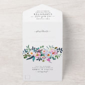 ボホ素朴赤面ピンクダスティブルーフローラ結婚ズ オールインワン招待状 (外側)