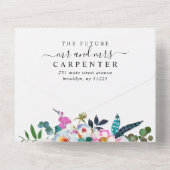 ボホ素朴赤面ピンクダスティブルーフローラ結婚ズ オールインワン招待状 (裏面)