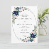 ボホ素朴赤面ピンクダスティブルーフローラ結婚ズI 招待状 (スタンド正面)