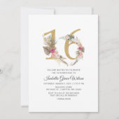 ボホ素朴金ゴールドパンパススウィート16誕生日 招待状 (正面)