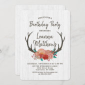 ボホ素朴鹿〔雄ジカの〕枝角誕生会の招待 招待状 (正面/裏面)