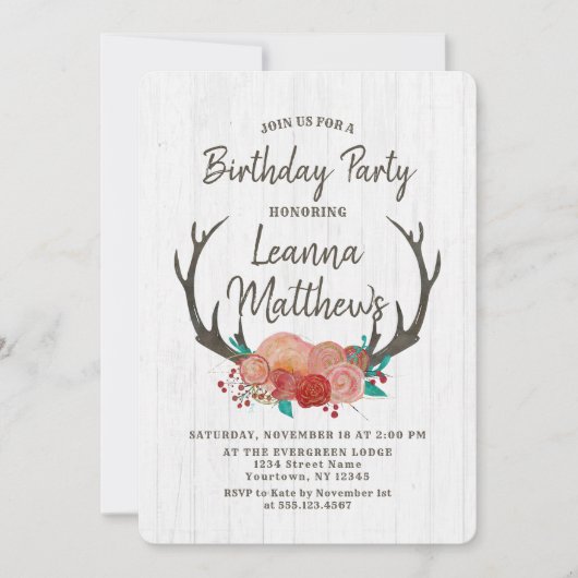 ボホ素朴鹿〔雄ジカの〕枝角誕生会の招待 招待状 (正面)