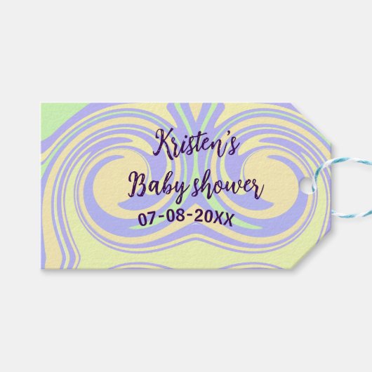 ボホ紫の緑の赤ちゃんシャワー大理石さびモダン ギフトタグ (正面(横))