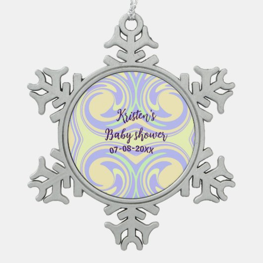 ボホ紫の緑の赤ちゃんシャワー大理石さびモダン スノーフレークピューターオーナメント (正面)