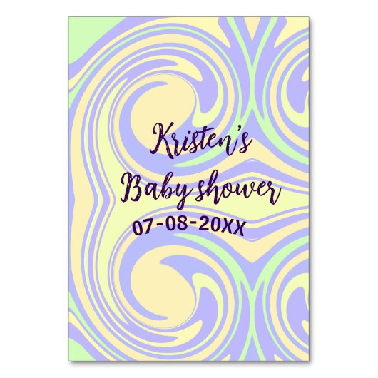 ボホ紫の緑の赤ちゃんシャワー大理石さびモダン テーブルナンバー (正面)