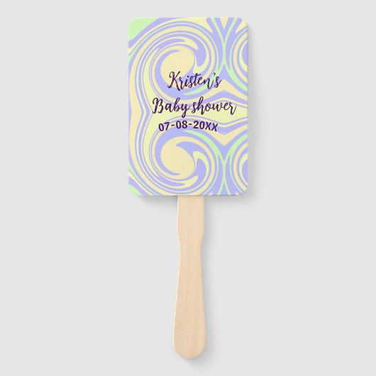 ボホ紫の緑の赤ちゃんシャワー大理石さびモダン ハンドファン (正面)