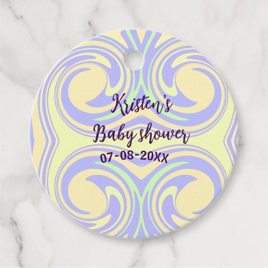 ボホ紫の緑の赤ちゃんシャワー大理石さびモダン フェイバータグ (正面)