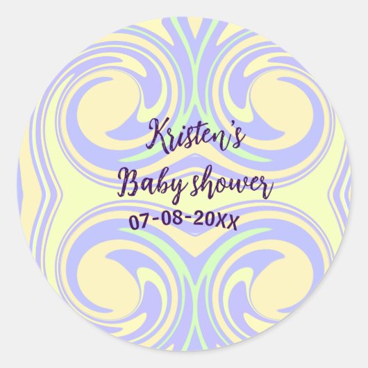 ボホ紫の緑の赤ちゃんシャワー大理石さびモダン ラウンドシール (正面)