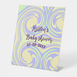 ボホ紫の緑の赤ちゃんシャワー大理石さびモダン 台座サイン