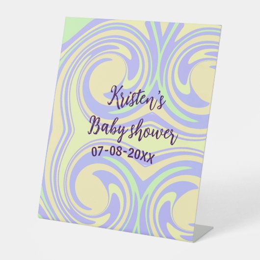 ボホ紫の緑の赤ちゃんシャワー大理石さびモダン 台座サイン (正面)