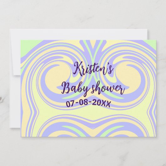 ボホ紫の緑の赤ちゃんシャワー大理石さびモダン 招待状 (正面)