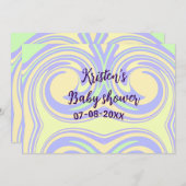ボホ紫の緑の赤ちゃんシャワー大理石さびモダン 招待状 (正面/裏面)
