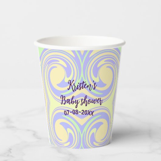 ボホ紫の緑の赤ちゃんシャワー大理石さびモダン 紙コップ (正面)
