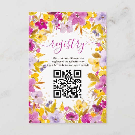 ボホ紫モダンフローラレジストリブライダルシャワー エンクロージャーカード (正面)