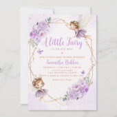 ボホ紫モダン小さな妖精の女の子の赤ちゃんシャワー 招待状 (正面)