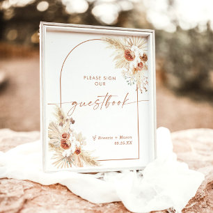 ボホ結婚のゲストブック Arch Pampas Grass ポスター