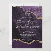 ボホ結婚のスクリップ瑪瑙パープルと金ゴールド 招待状 (正面)