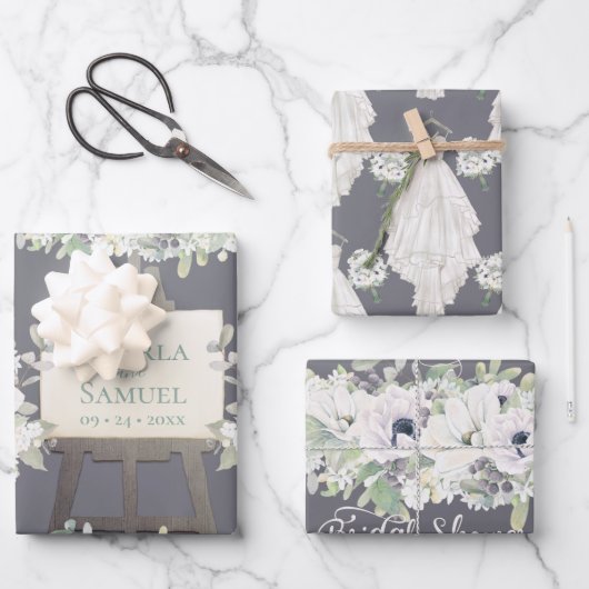 ボホ結婚のドレカジュアルス水彩ブライダルシャワー ラッピングペーパーシート (正面)