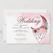 ボホ結婚のピンクの三日月 招待状 (正面)