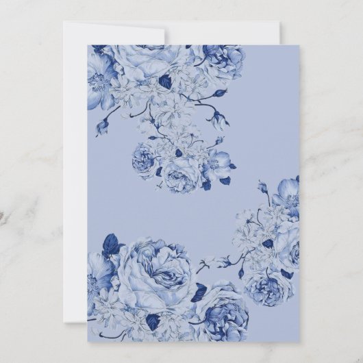ボホ結婚の庭の花ネイビーブルーエレガント 招待状 (裏面)