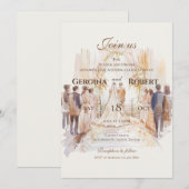 ボホ結婚の新郎新婦シルエット 招待状 (正面/裏面)