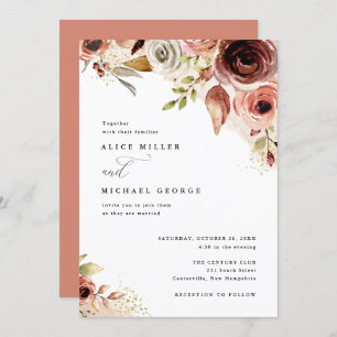 ボホ結婚の自然フローラ水彩花束 招待状