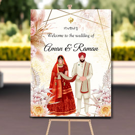 ボホ結婚シークのサインSikhカップル歓迎サイン ポスター